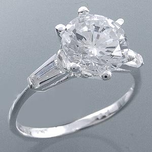 Sterling silver and CZ solitare with baguettes