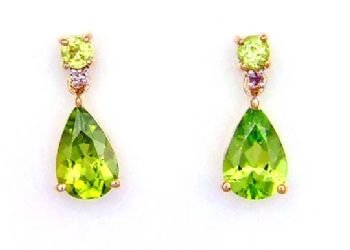 2.47ct Peridot Diamond Dangle Earrings 10KT Yellow Gold