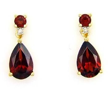 2.87ct Garnet Diamond Dangle Earrings 14KT Yellow Gold