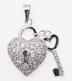 CZ Heart Lock & Key Pendant