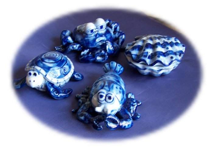 Seaside Critters Blue Ceramic Trinket Box Set