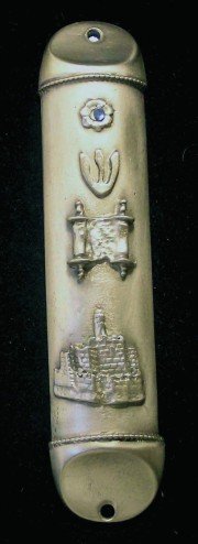 Mezuza Scroll and Jerusalem Pewter Rhine Mezuzah