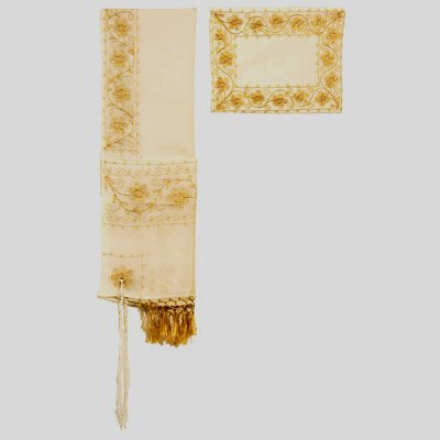 Gold Embroidered Flowers Tallit Set