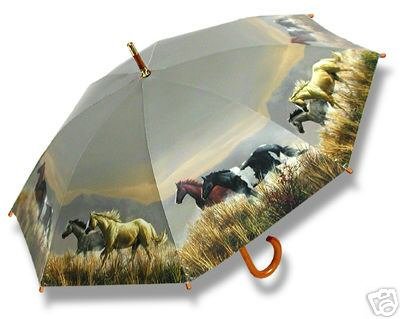 Horse Lovers Hautman Horses Umbrella Wood Handle