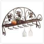 #34277 Metal and Grapes Wall Shelf/Wine Glass Holder