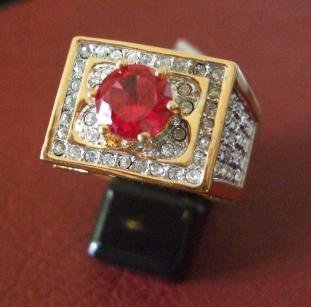 18kt Gold Plated Ring with red stone Size 14