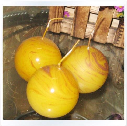 Set of 3 Sphere Candles without scent in wood grain style #3