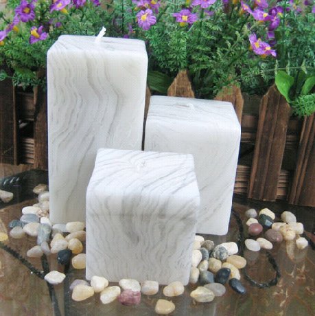 Set of 3 Cubic Candles without scent in wood grain style #4