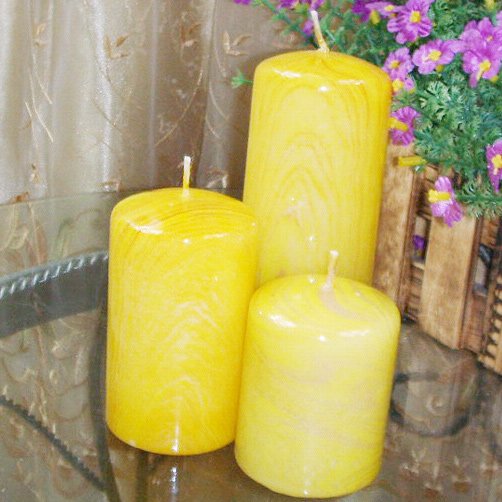 Set of 3 Cylinder Candles without scent in wood grain style #5