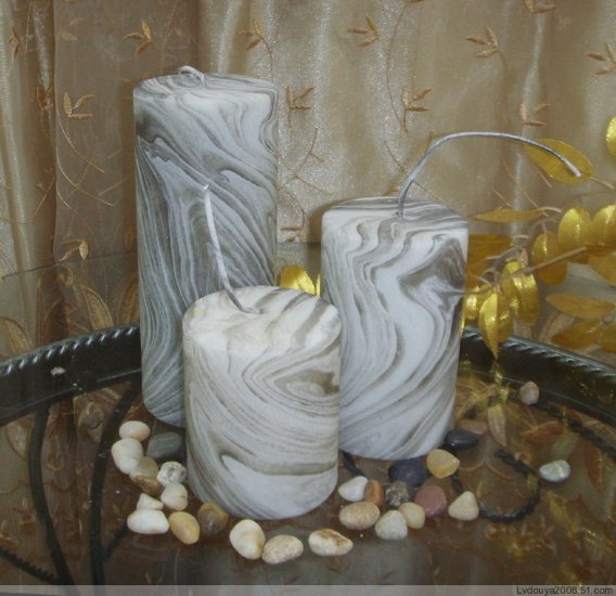 Set of 3 Cylinder Candles without scent in wood grain style #6