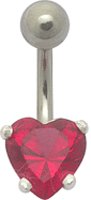 Jeweled Heart Shaped Silver Belly Ring
