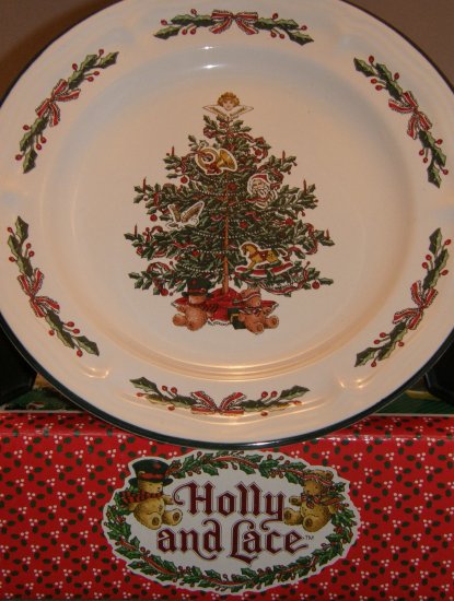 4 Salad Dessert Plates Sears Christmas Holly & Lace