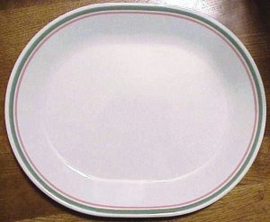 Corelle Heather Green Pink Bands Stripes Platters Plates