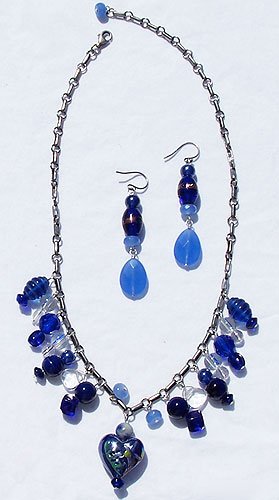 Blue Jade, Blue Lapis & Antiqued Sterling Silver 2-Piece Necklace Set - FREE SHIPPING!