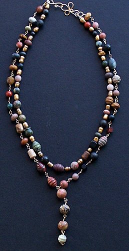 Golden Pearl & Multi Gemstone Double Strand "Y" Necklace - FREE SHIPPING!