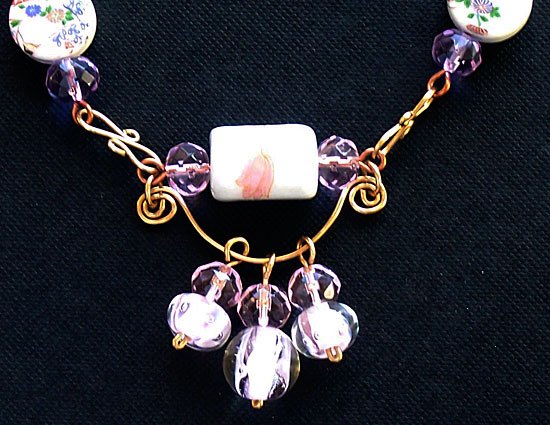 "Porcelain Flowers" Porcelain & Crystal Necklace - FREE SHIPPING!