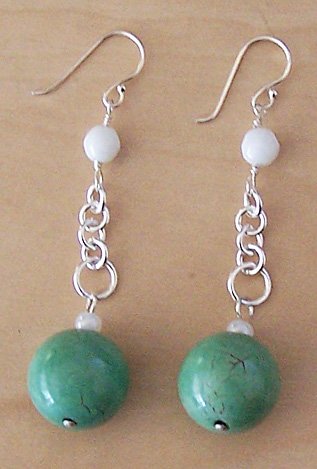 Sterling Silver, White Chalcedony & Turquoise Earrings - FREE SHIPPING!