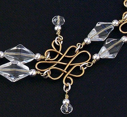 Sterling Silver, Crystal & Brass Celtic Loop Bracelet - FREE SHIPPING!
