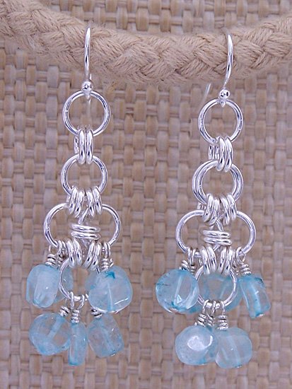 Genuine Aquamarine & Sterling Silver Dangle Earrings - FREE SHIPPING!