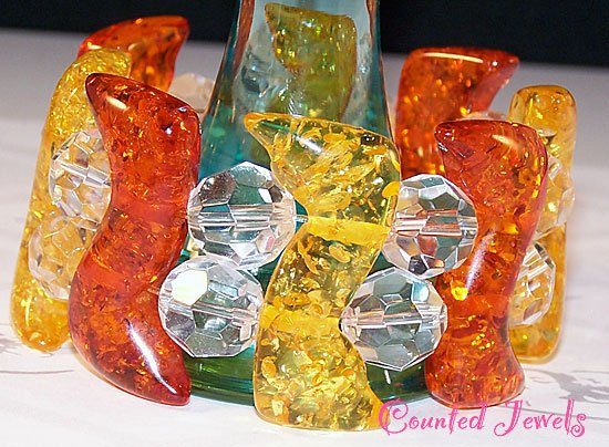"ABSOLUTELY AMBER" Funky Chunky Amber & Crystal Bracelet - FREE SHIPPING!