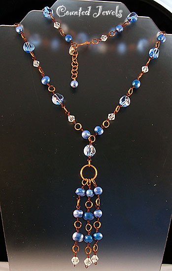 "THE BLUEST PEARLS" Blue Pearl & Crystal Necklace & Earrings - FREE SHIPPING!