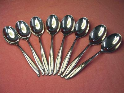 INTERNATIONAL FESTIVE or BOUQUET 8 TEASPOONS STAINLESS FLATWARE SILVERWARE