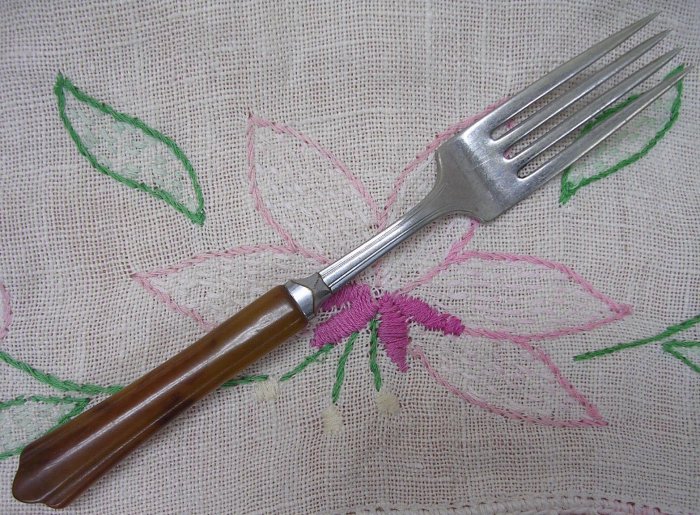 NATIONAL NS Co NST89 NST 89 PERMA-BRITE BROWN PLACE FORK STAINLESS FLATWARE SILVERWARE