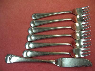 OXFORD HALL OXH 79 OXH79 6 SEAFOOD FORKS & SPREADER STAINLESS FLATWARE SILVERWARE