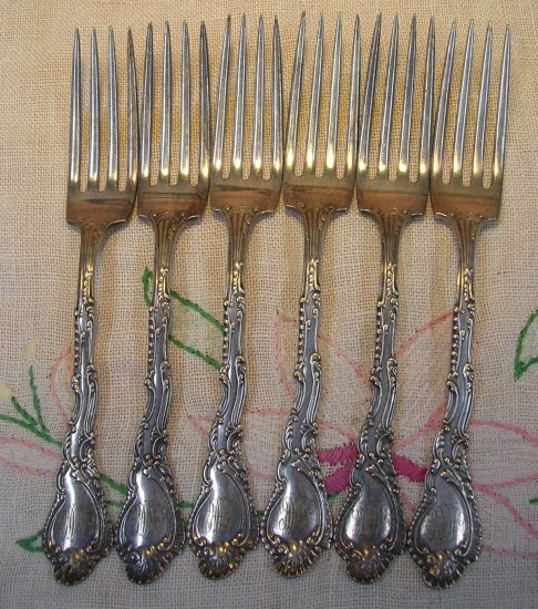 GORHAM SAXONY 1891 MAK mono 6 PLACE FORKS SILVER PLATE FLATWARE SILVERWARE