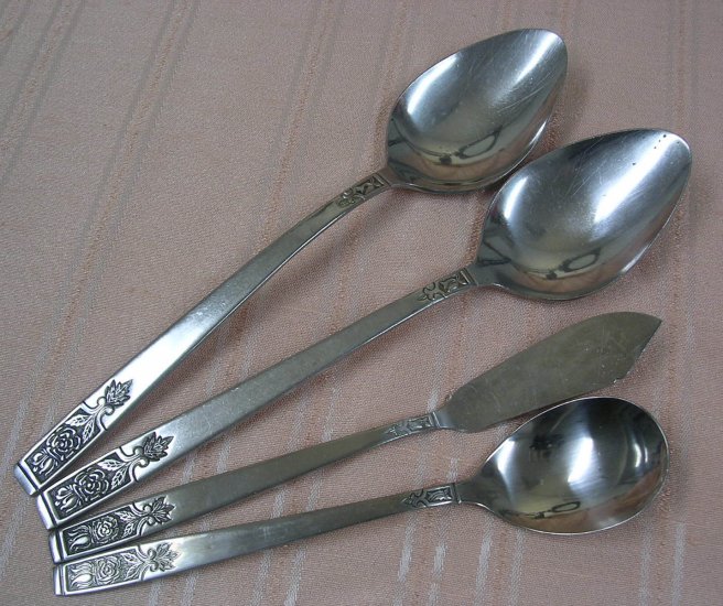 IMPERIAL YOUNG ROSE 5 SPOONS & SPREADER STAINLESS FLATWARE SILVERWARE