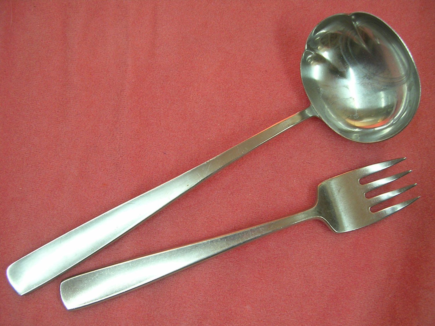 GENSE FACETTE LADLE & SALAD FORK 188 SWEDEN STAINLESS STEEL FLATWARE