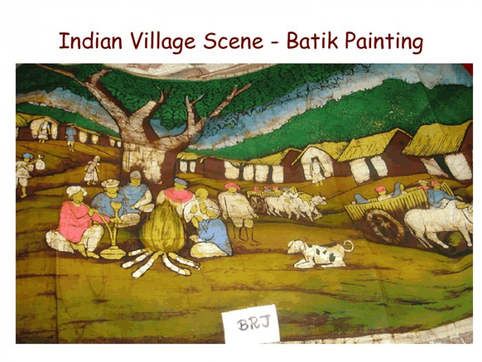 Indian Village Scene - Batik Painting