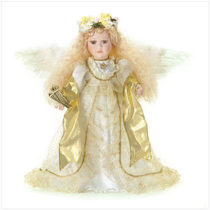 Porcelain Angel Doll with Harp New