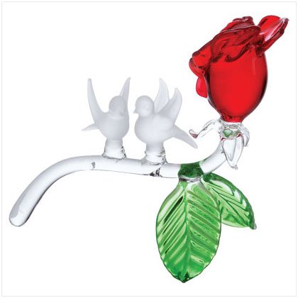 Frosted Glass Birds on Rose
