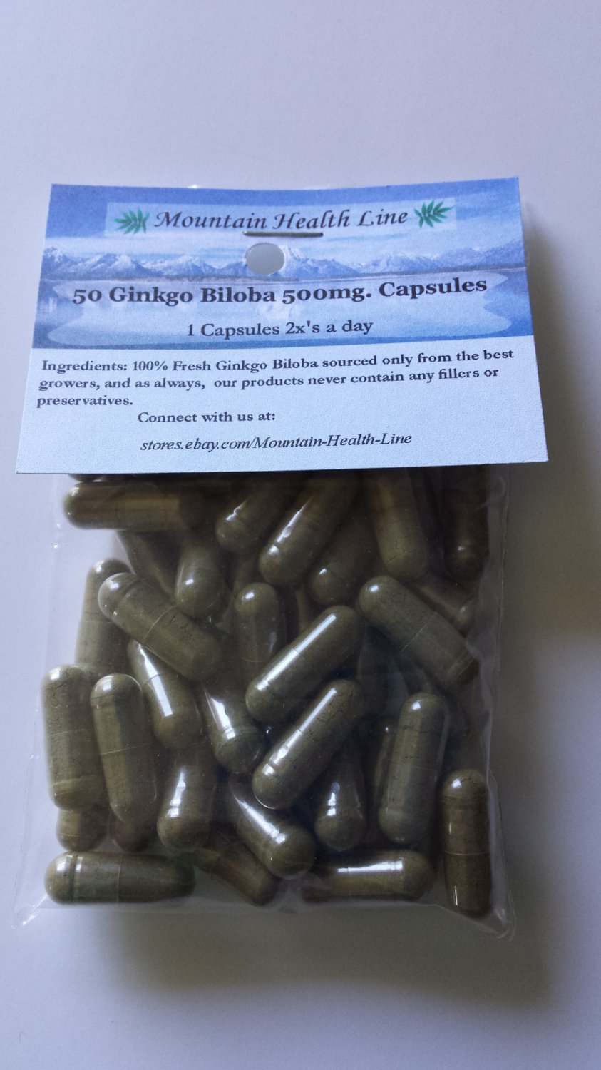 50 Ginkgo Biloba Herbal Capsules 500mg Improves Memory