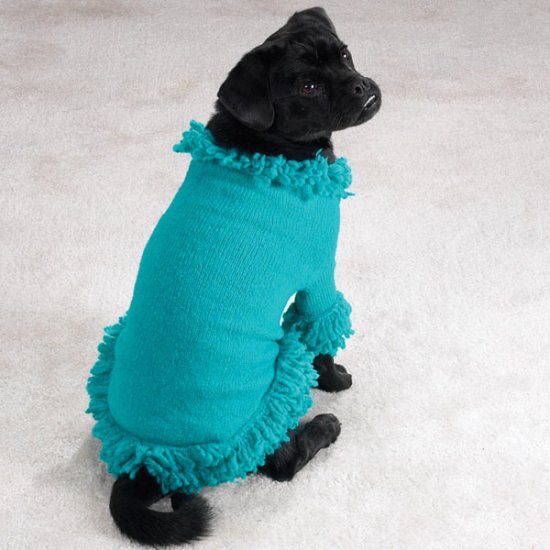 Doggie stretch knit sweater w/fringe