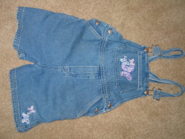 Jean shortalls w/purple butterfly