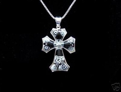 BLACK & WHITE Murano Glass CROSS Pendant