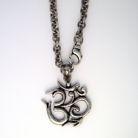 Large Sterling Silver Ohm Om Necklace 20""