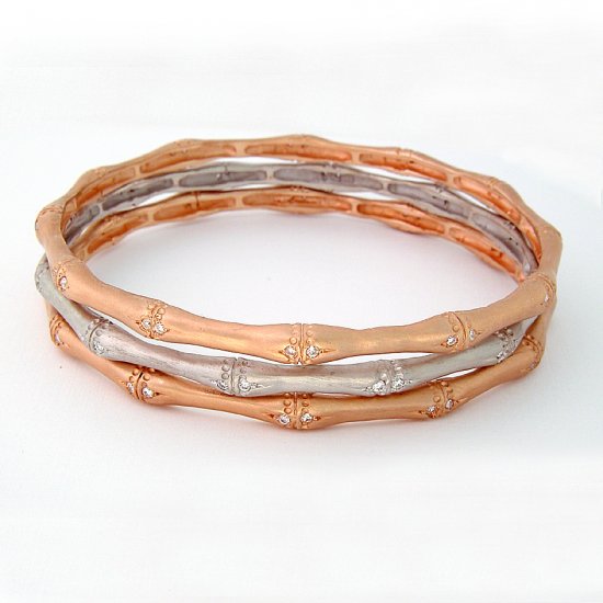 White Gold & Diamond Bamboo Bangle