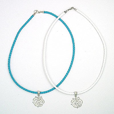Sterling Silver Ohm Om Necklace 16"" braided leather