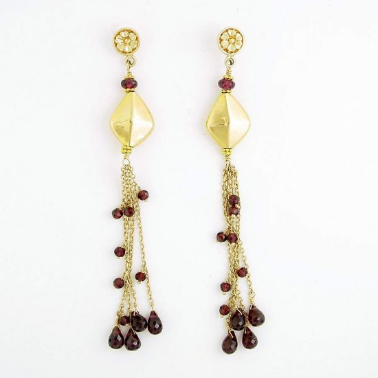 Gold Garnet Hanging Sweep Kite Earrings