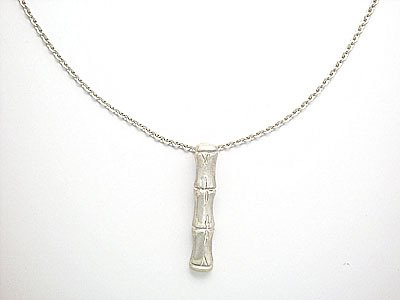 14k Solid White Gold Bamboo Pendant with Diamonds