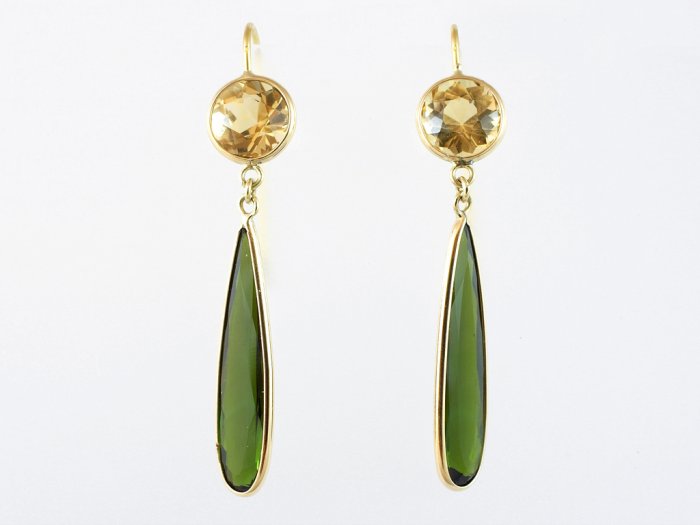 Yellow Beryl Earrings with Tourmaline Faceted Drops