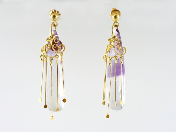 14kt gold amythest chandelier earrings on filigree