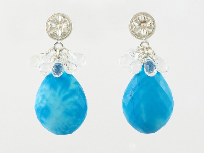 Turquoise & Sterling Silver Flower Cap Drop EARRInGs