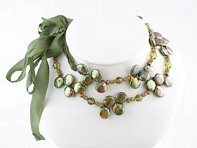 Kashi Pearls dark green Necklace or Belt