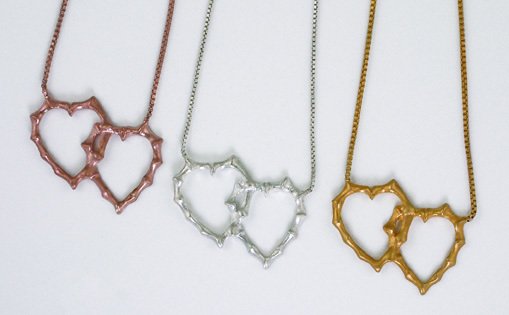 Gold Bamboo Hearts Necklace 16""