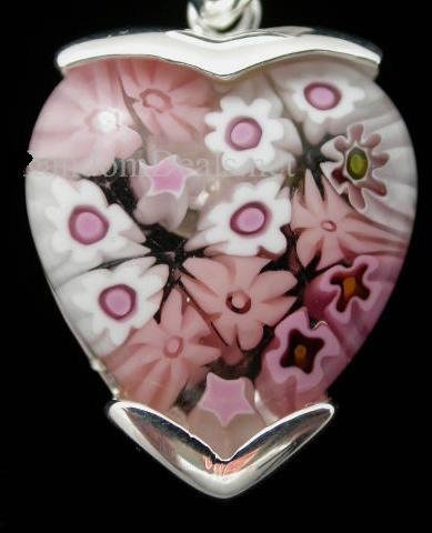 PINK Murano Glass Heart with Sterling Silver Pendant