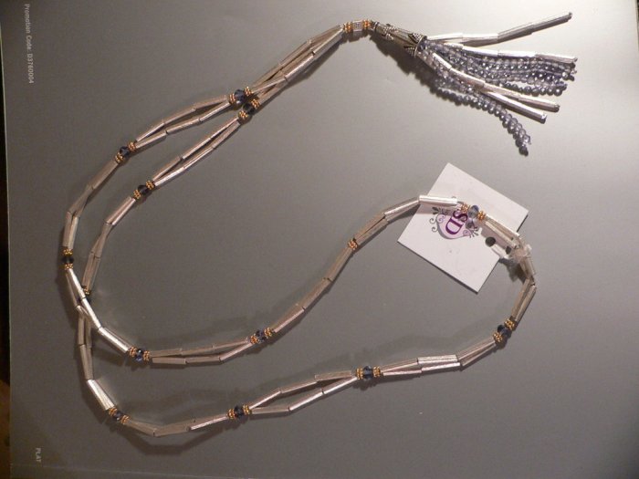 Necklace 40"" Sterling Silver Tube Beads